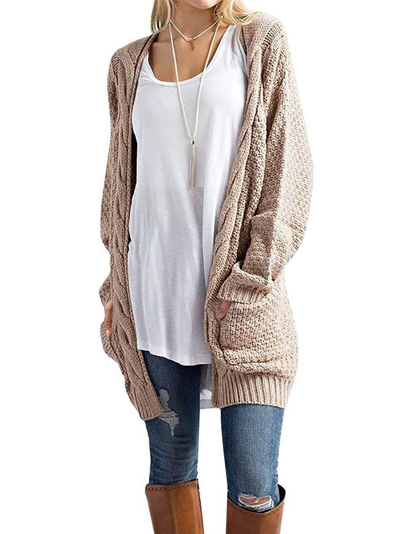 GRECERELLE Women's Long Sleeve Knit Cardigans Sweater Blouses with Packets for Fall Winter(Large, Khaki) - Image 1